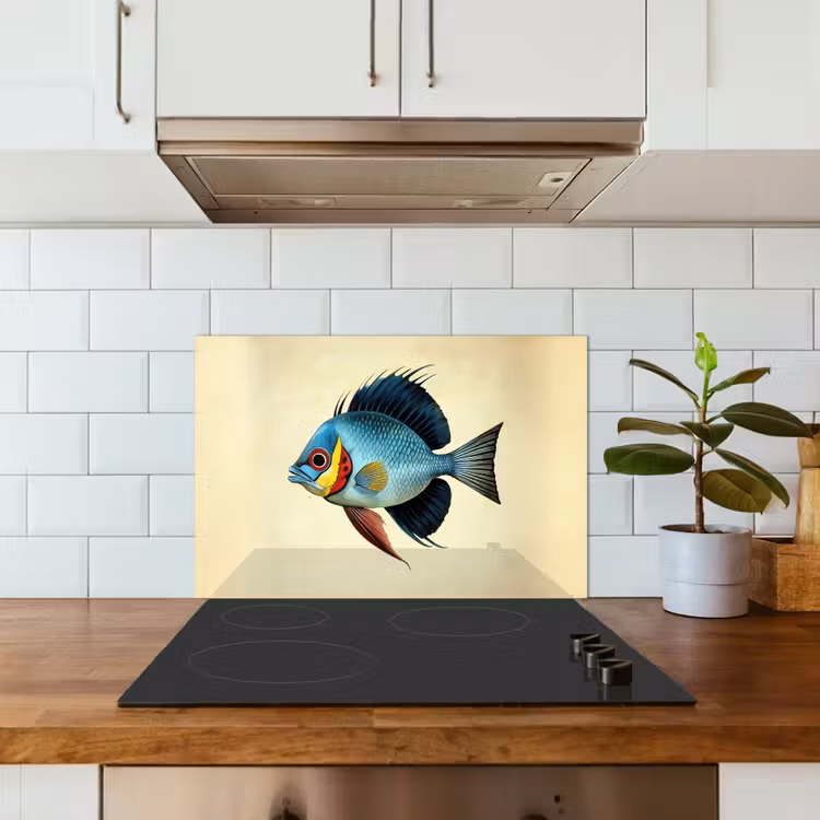 Spatscherm keuken - Blauw - Kieuwen - Vis - Illustratie — 6