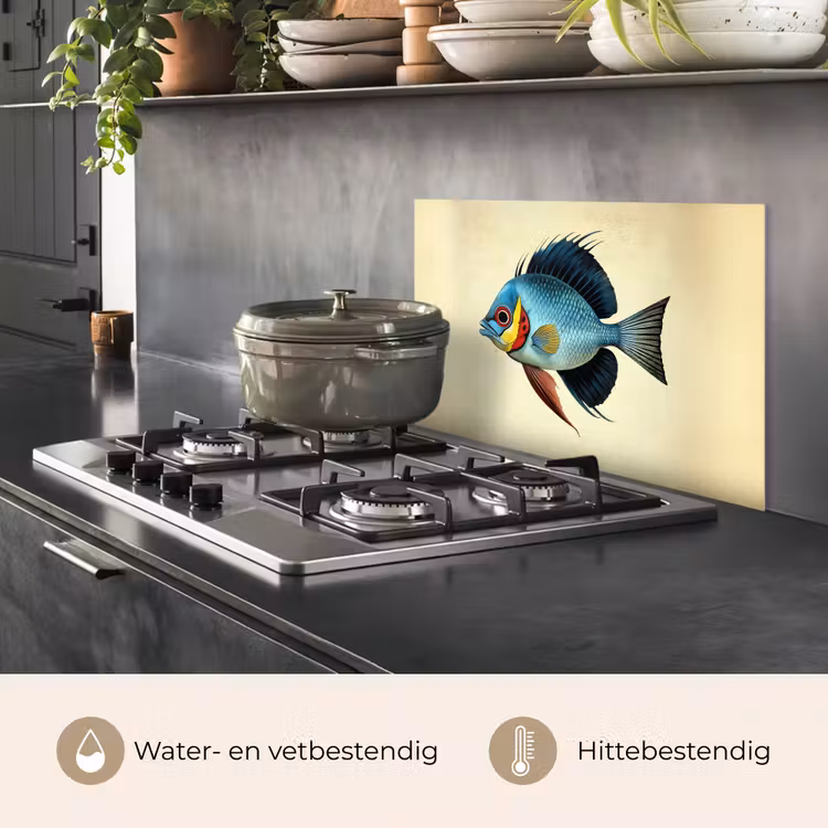 Spatscherm keuken - Blauw - Kieuwen - Vis - Illustratie — 7