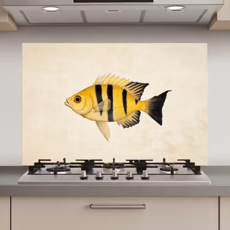 Spatscherm keuken - Geel - Vis - Strepen - Tropisch — 1