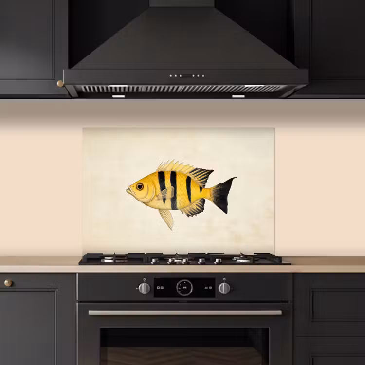 Spatscherm keuken - Geel - Vis - Strepen - Tropisch — 2