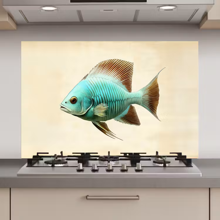 Spatscherm keuken - Schubben - Vis - Mint - Minimalistisch — 1