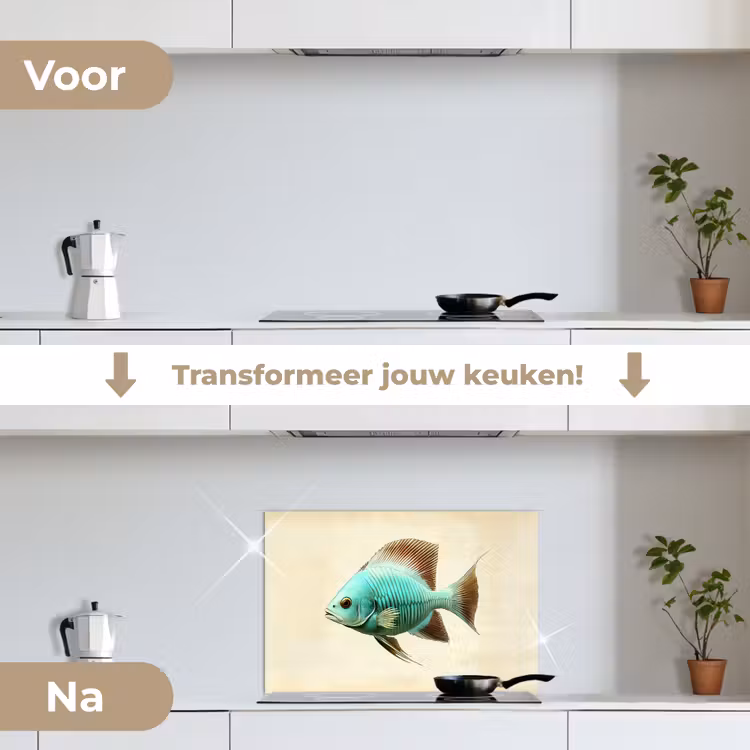 Spatscherm keuken - Schubben - Vis - Mint - Minimalistisch — 3