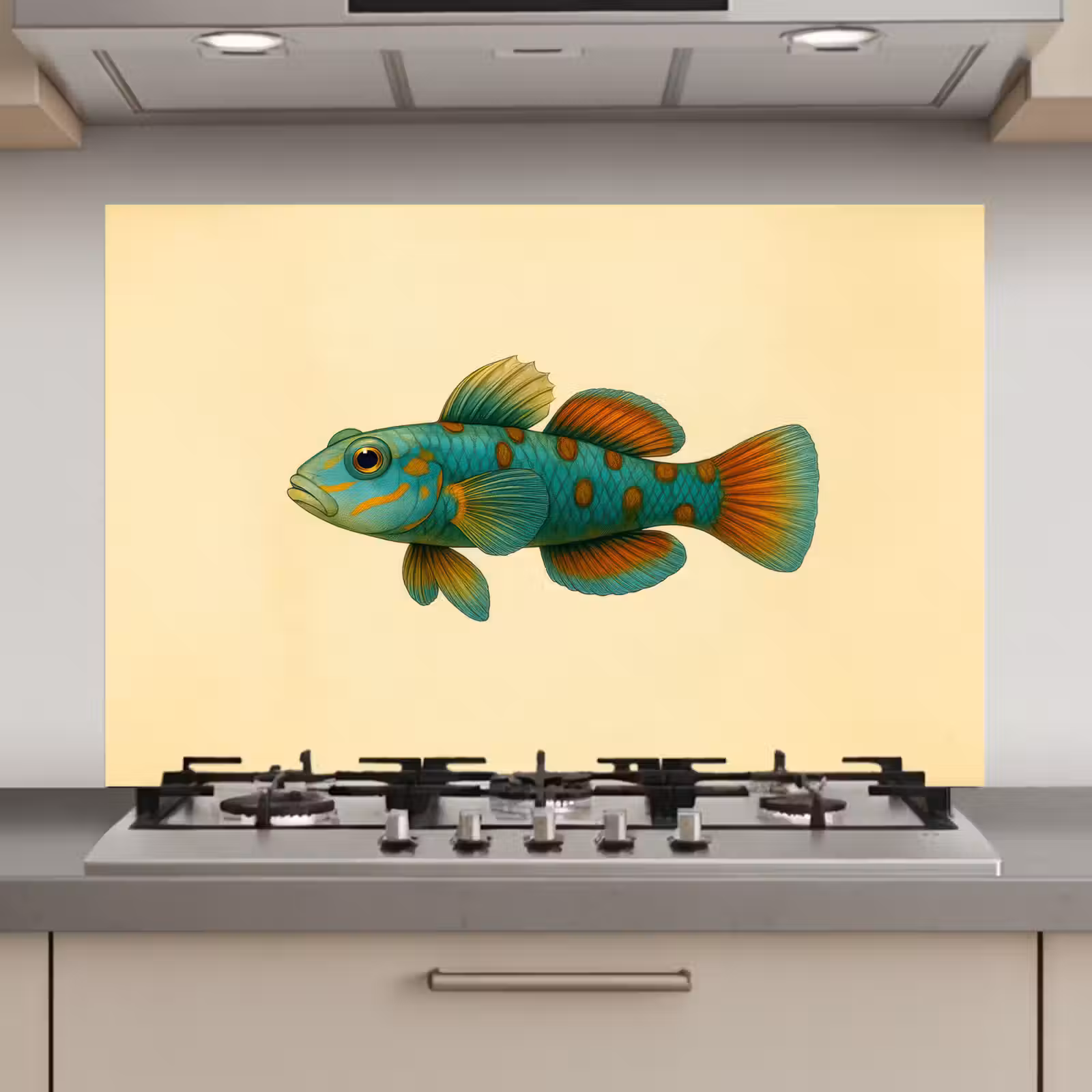 Spatscherm keuken - Vis - Blauw - Stippen - Schubben — 1