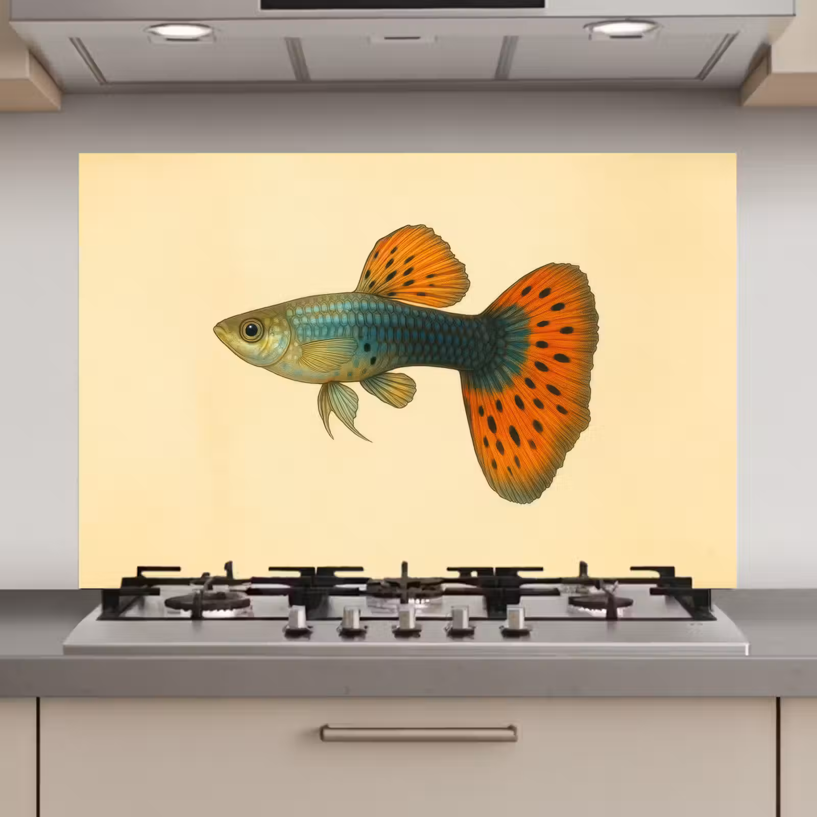 Spatscherm keuken - Vis - illustratie - Stippen - Oranje — 1