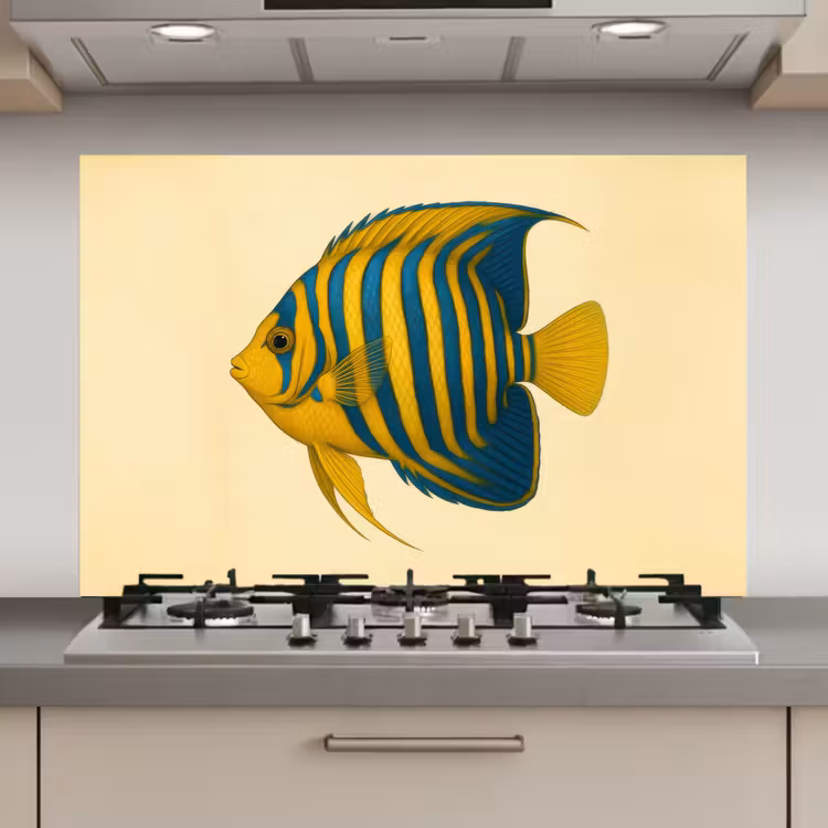 Spatscherm keuken - Felgeel - Vis - Strepen - Vinnen — 1