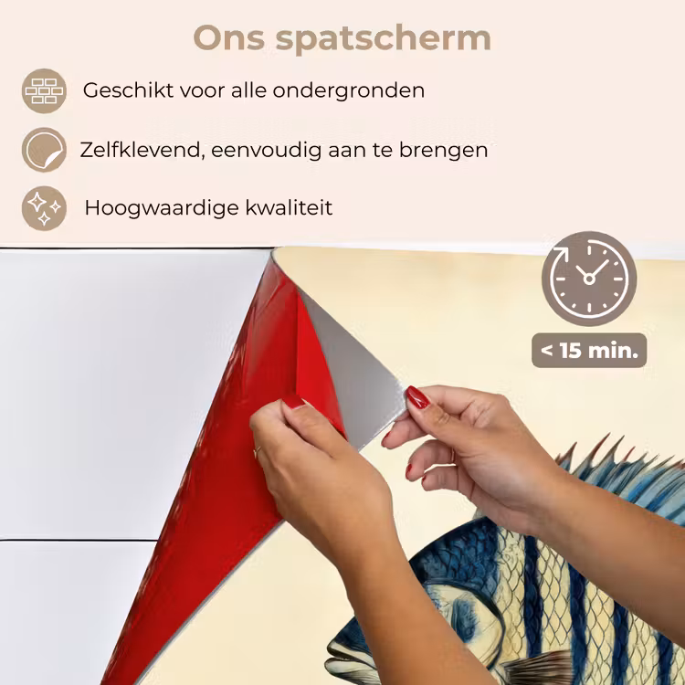 Spatscherm keuken - Gestreept - Donkerblauw - Rugvin - Vis — 4