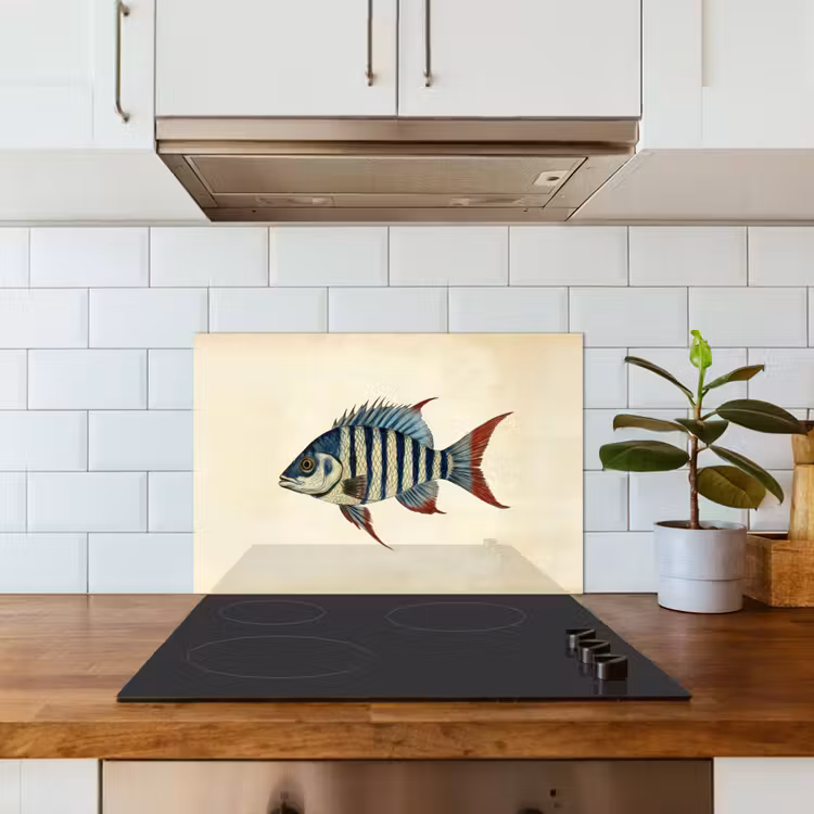 Spatscherm keuken - Gestreept - Donkerblauw - Rugvin - Vis — 6