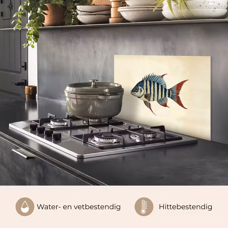 Spatscherm keuken - Gestreept - Donkerblauw - Rugvin - Vis — 7
