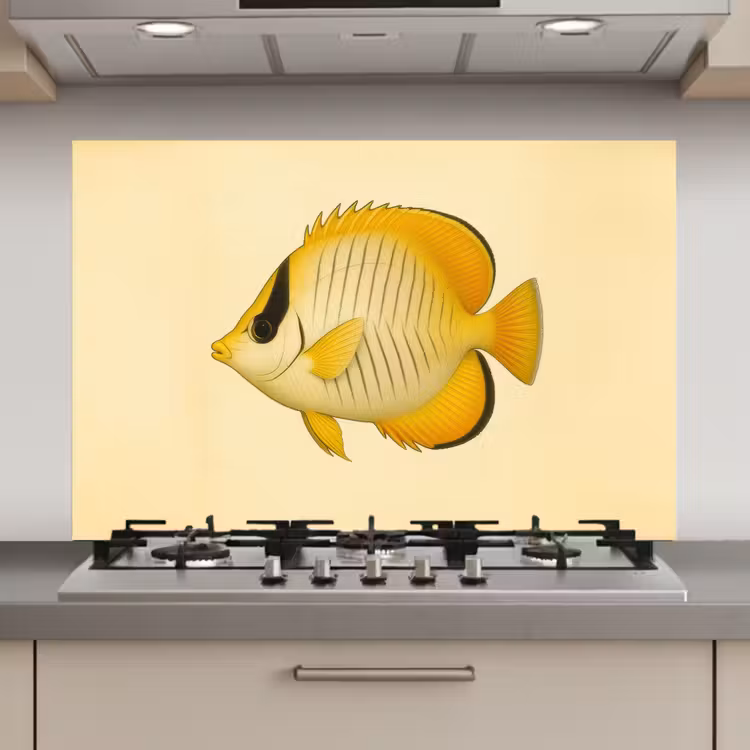 Spatscherm keuken - Ovaal - Vis - Geel - Schubben — 1