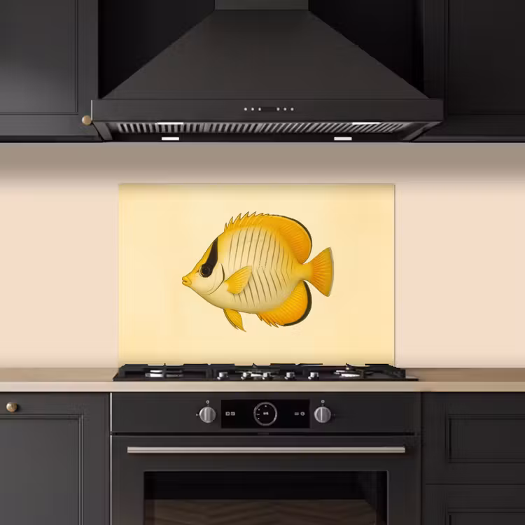 Spatscherm keuken - Ovaal - Vis - Geel - Schubben — 2