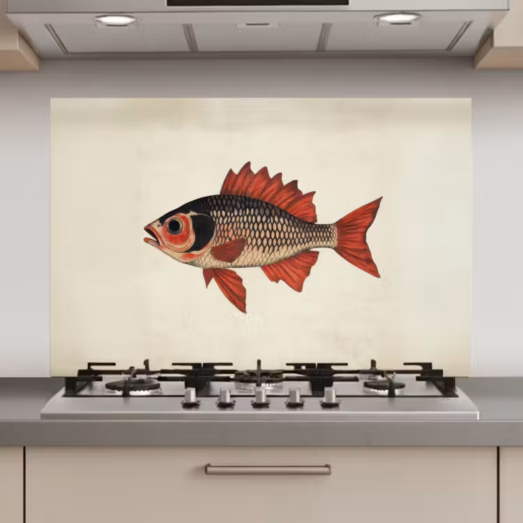 Spatscherm keuken - Schubben - Rood - Vis - Vinnen — 1