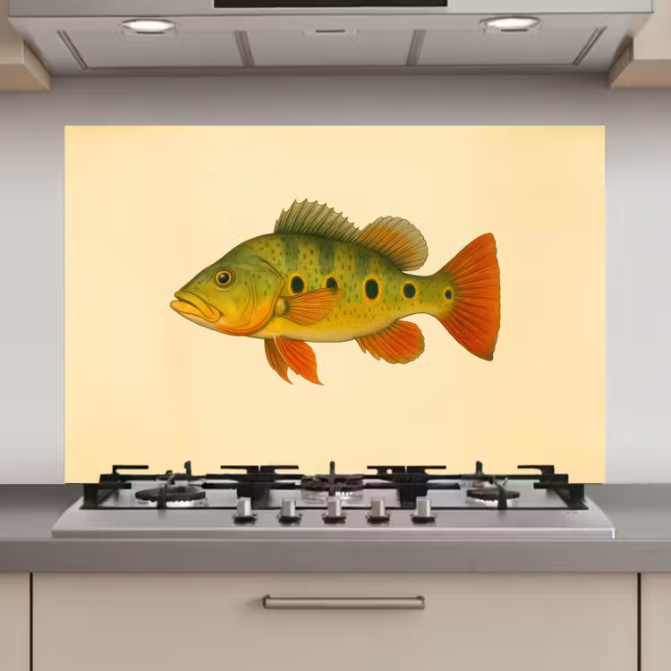 Spatscherm keuken - Schubben - Vis - Groen - Illustratie — 1