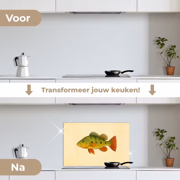 Spatscherm keuken - Schubben - Vis - Groen - Illustratie — 3