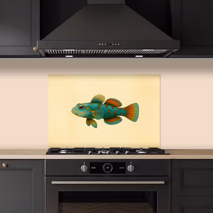 Spatscherm keuken - Vis - Blauw - Stippen - Schubben — 2