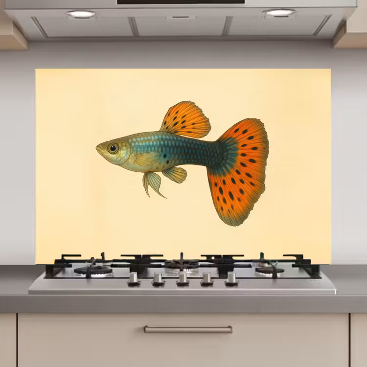 Spatscherm keuken - Vis - illustratie - Stippen - Oranje — 1