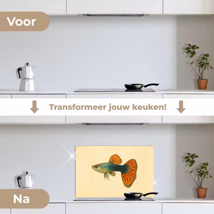 Spatscherm keuken - Vis - illustratie - Stippen - Oranje — 3