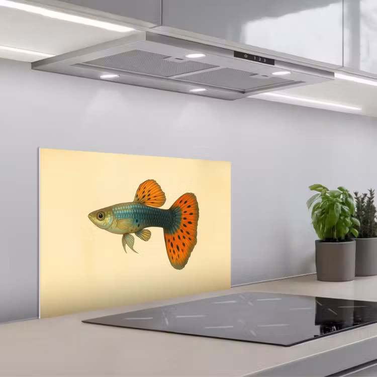 Spatscherm keuken - Vis - illustratie - Stippen - Oranje — 5