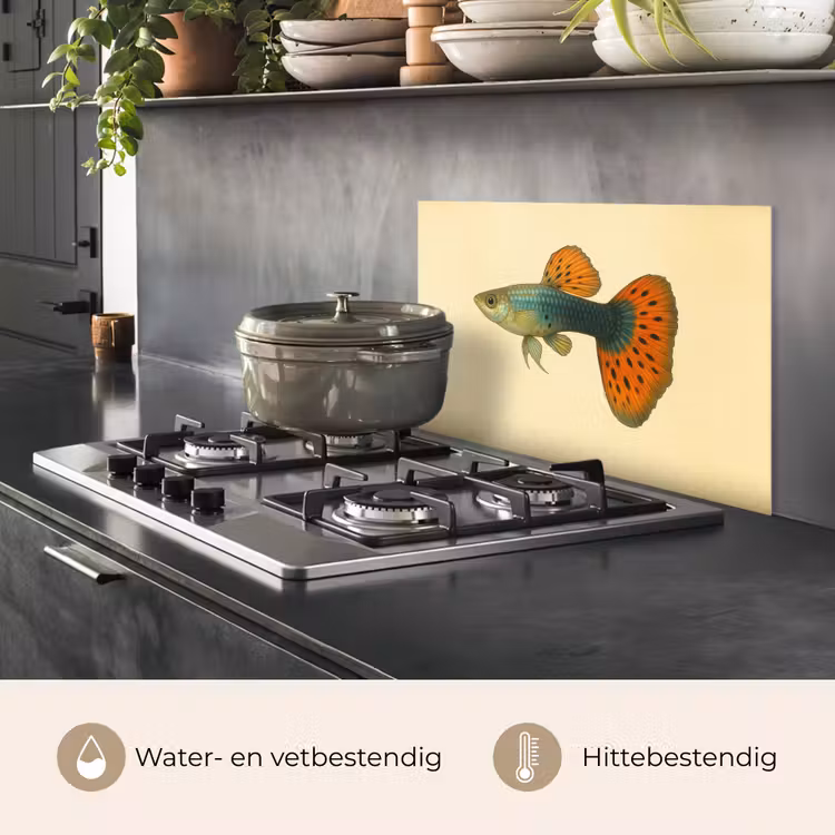 Spatscherm keuken - Vis - illustratie - Stippen - Oranje — 7