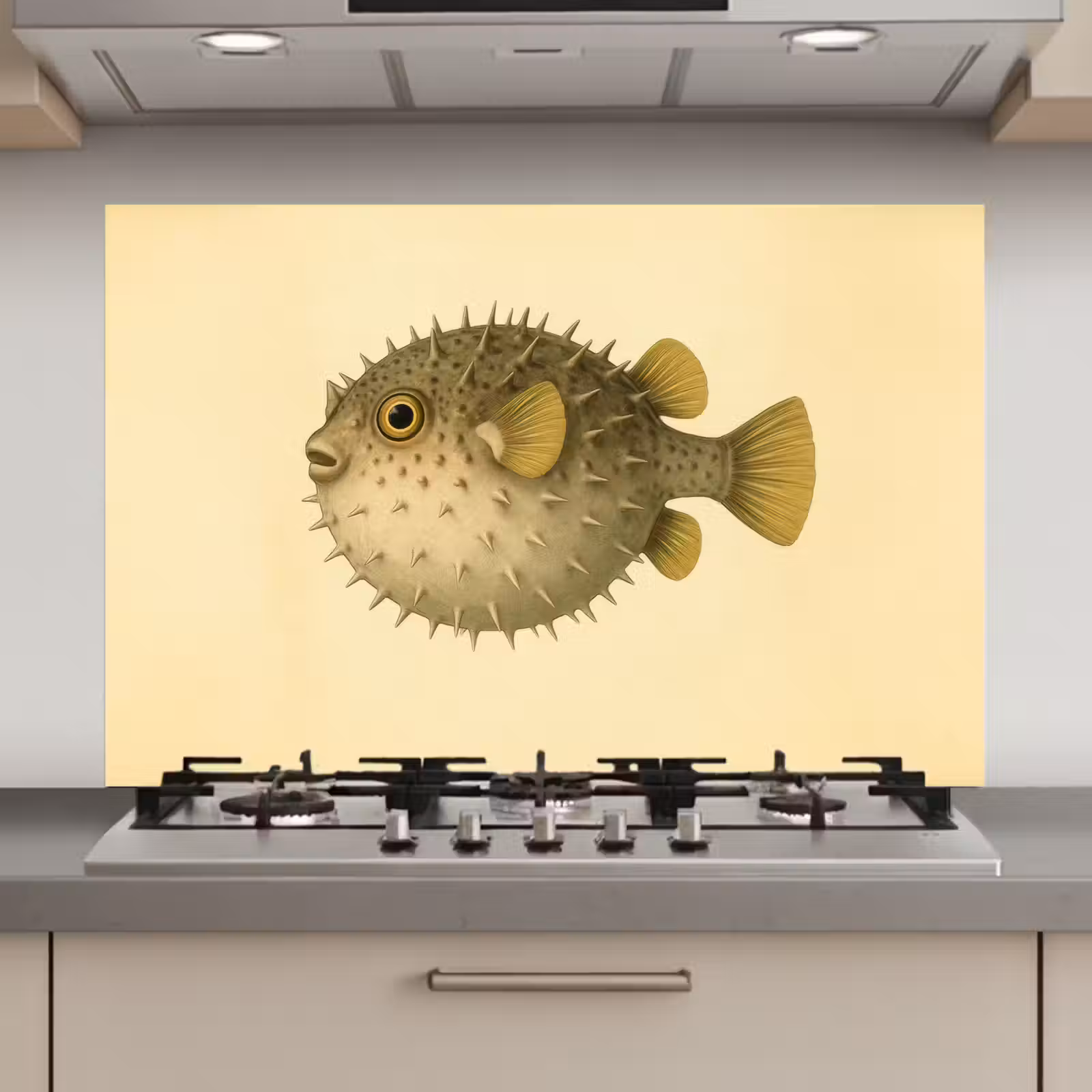 Spatscherm keuken - Stekels - Vis - Opgeblazen - Bruin — 1