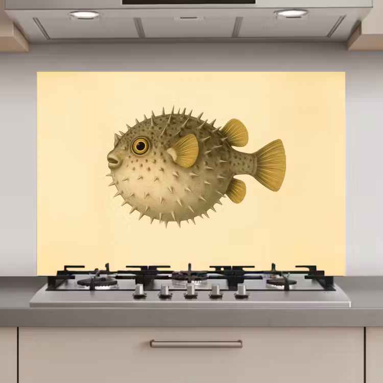 Spatscherm keuken - Stekels - Vis - Opgeblazen - Bruin — 1