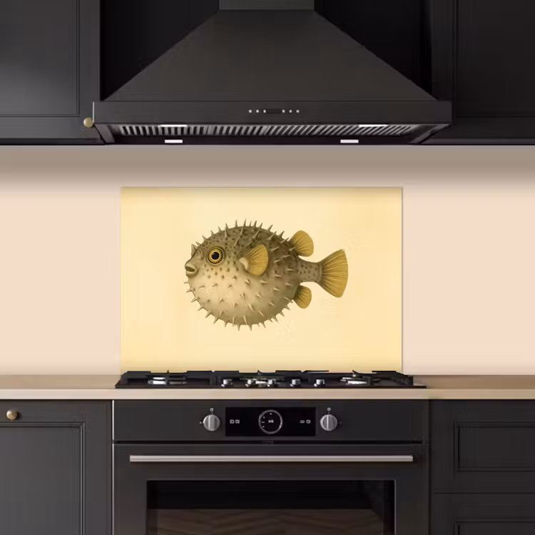 Spatscherm keuken - Stekels - Vis - Opgeblazen - Bruin — 2