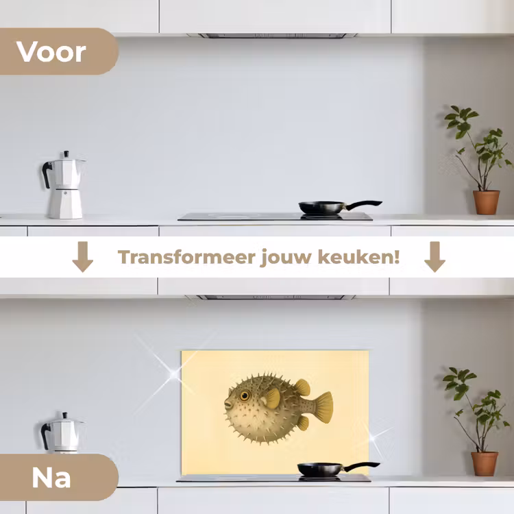Spatscherm keuken - Stekels - Vis - Opgeblazen - Bruin — 3