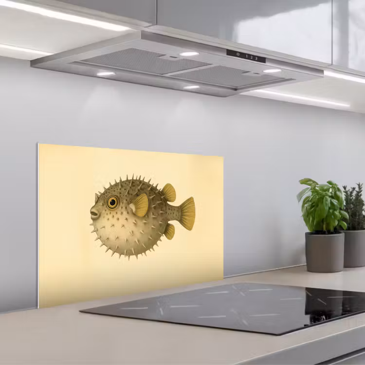 Spatscherm keuken - Stekels - Vis - Opgeblazen - Bruin — 5