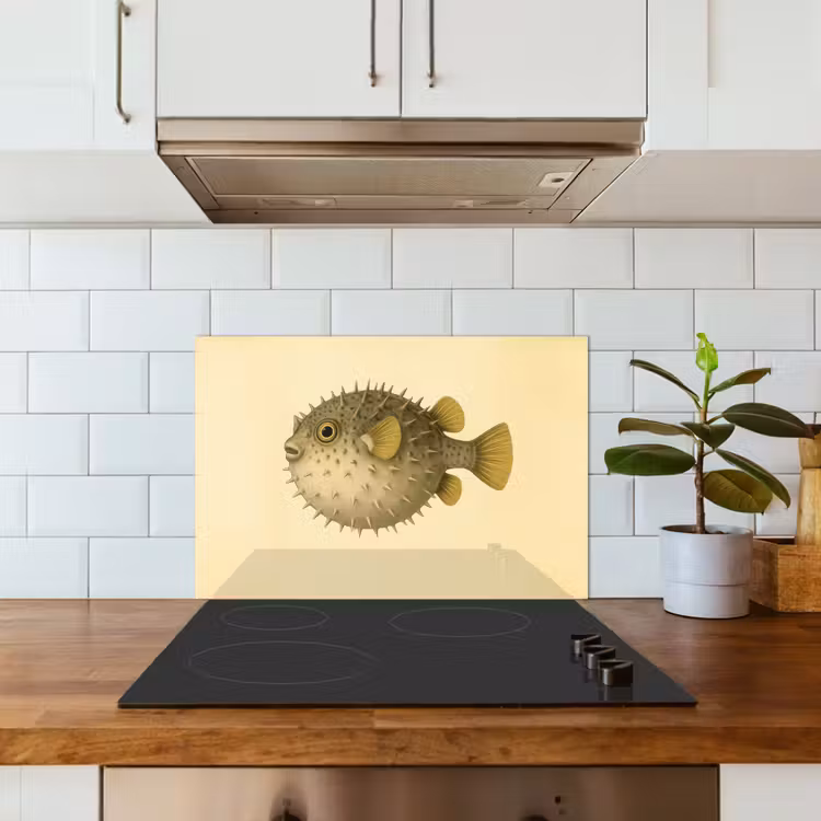 Spatscherm keuken - Stekels - Vis - Opgeblazen - Bruin — 6