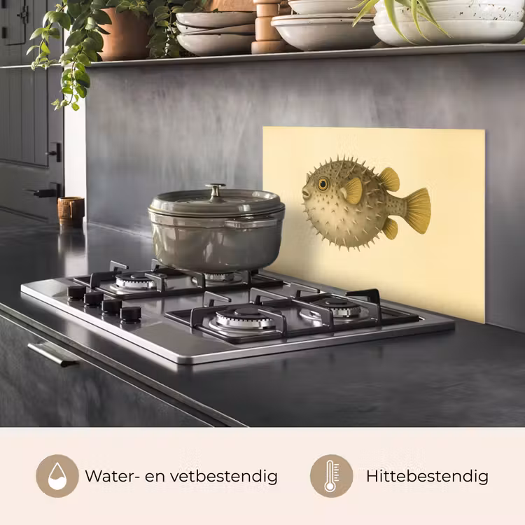 Spatscherm keuken - Stekels - Vis - Opgeblazen - Bruin — 7