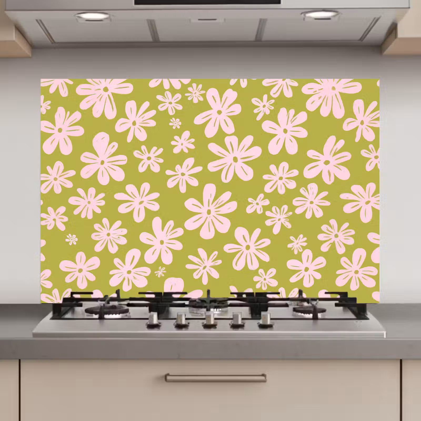 Spatscherm keuken - Bloemen - Roze - Getekend - Patroon — 1