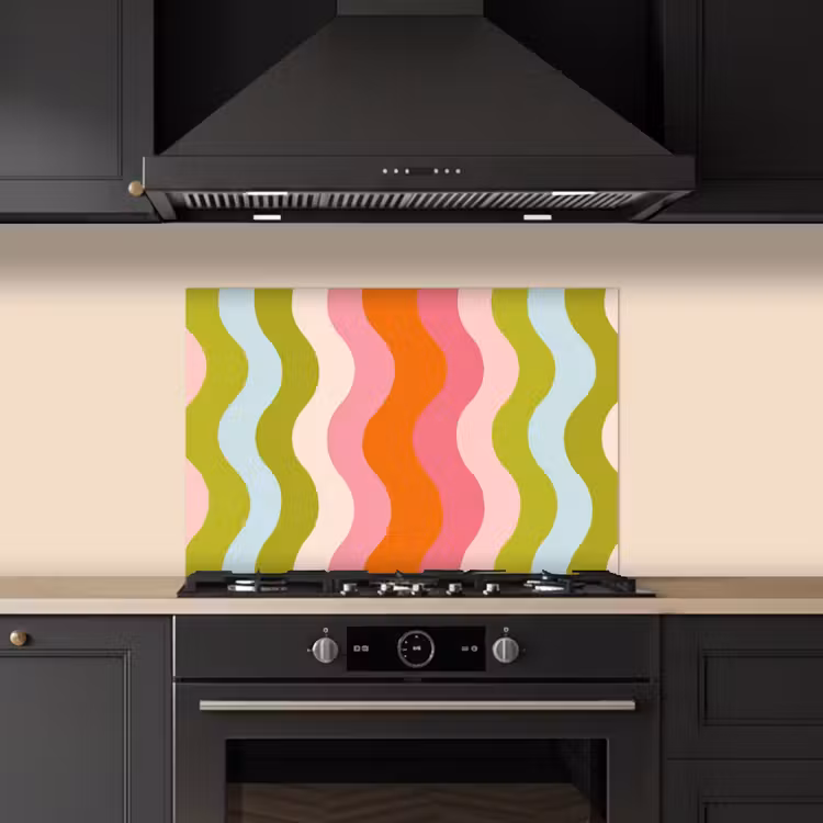 Spatscherm keuken - Banen - Golven - Kleurrijk - Verticaal — 2