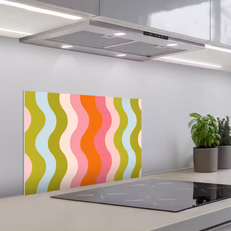 Spatscherm keuken - Banen - Golven - Kleurrijk - Verticaal — 5