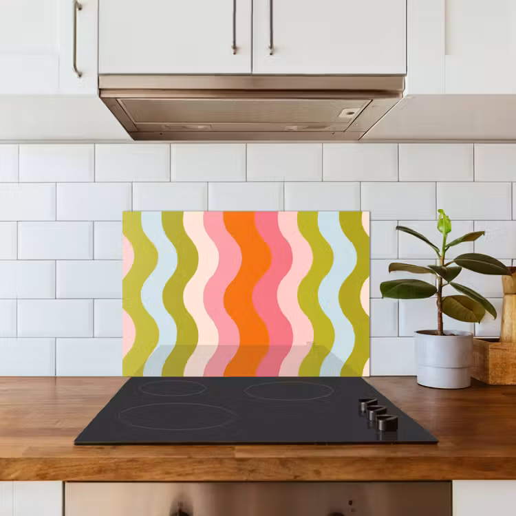 Spatscherm keuken - Banen - Golven - Kleurrijk - Verticaal — 6