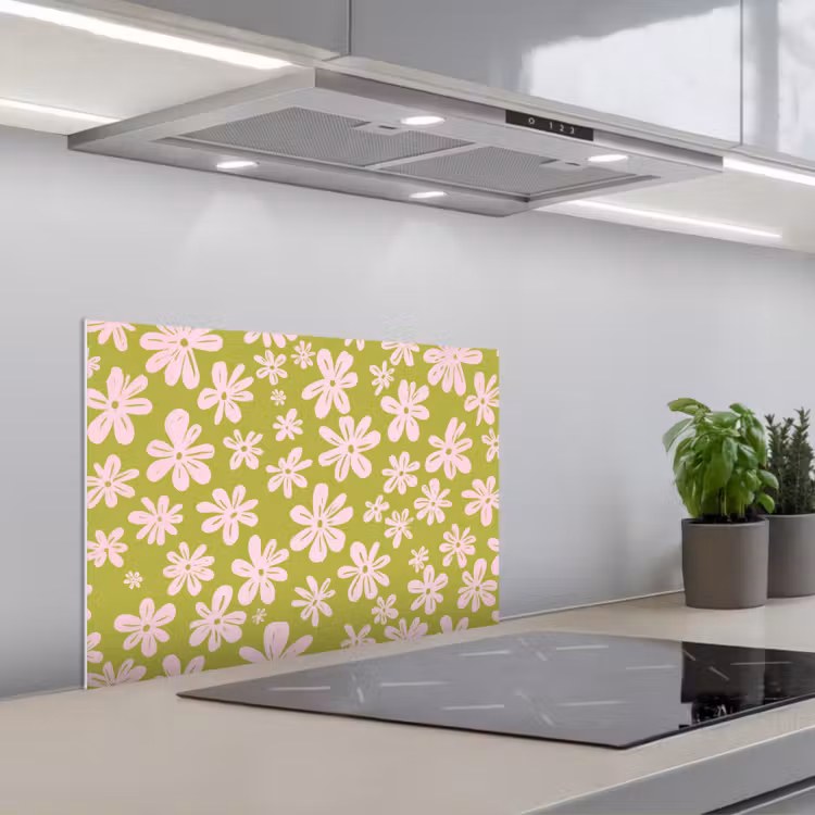 Spatscherm keuken - Bloemen - Roze - Getekend - Patroon — 5