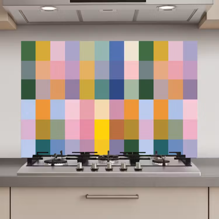Spatscherm keuken - Blokken - Vierkant - Patroon - Gekleurd — 1