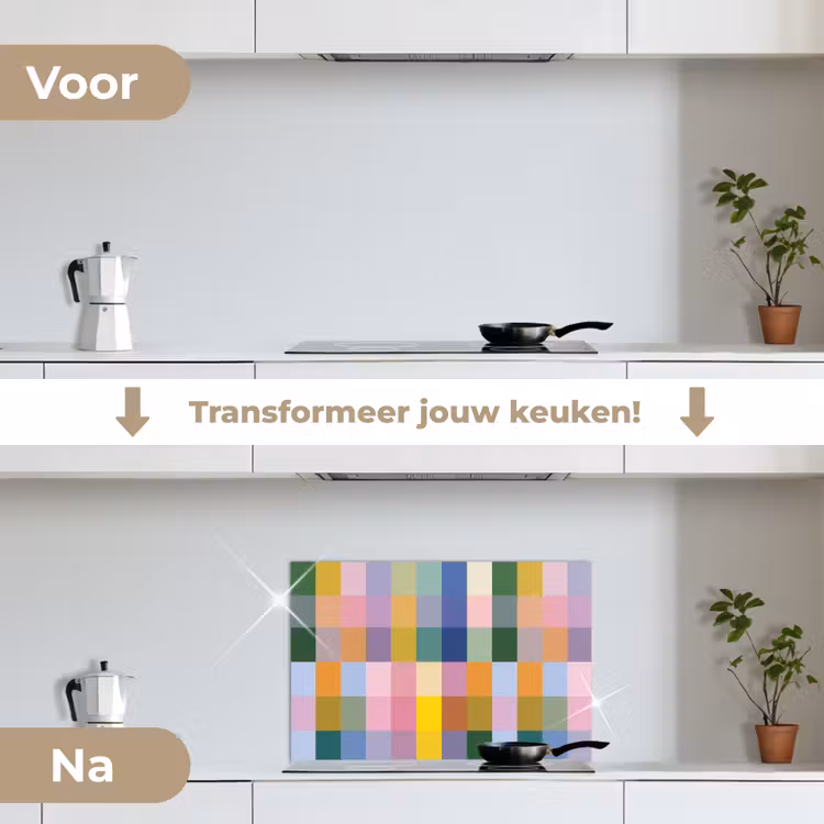 Spatscherm keuken - Blokken - Vierkant - Patroon - Gekleurd — 3