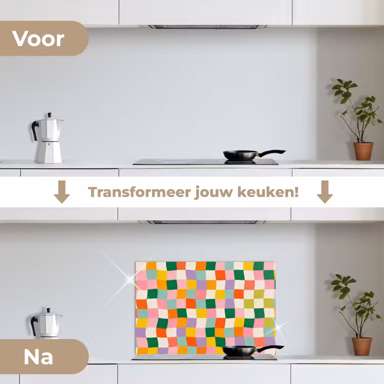 Spatscherm keuken - Vierkanten - Kleurrijk - Golvend — 3