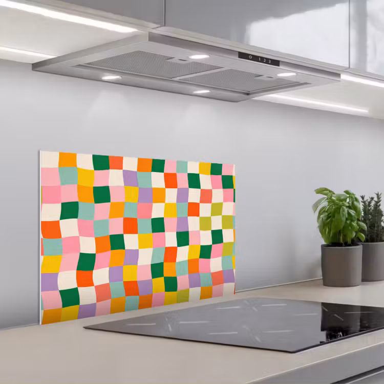 Spatscherm keuken - Vierkanten - Kleurrijk - Golvend — 5