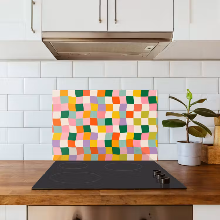 Spatscherm keuken - Vierkanten - Kleurrijk - Golvend — 6