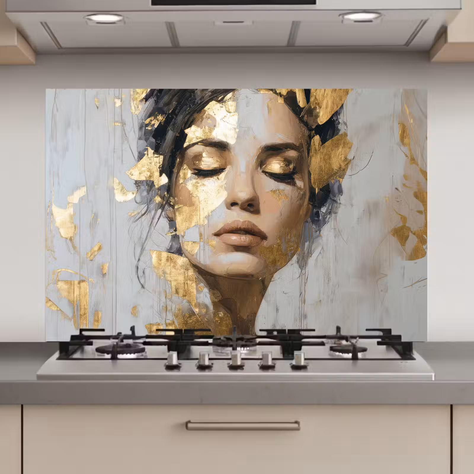 Spatscherm keuken - Sierlijk - Vrouw - Goud - Ogen — 1
