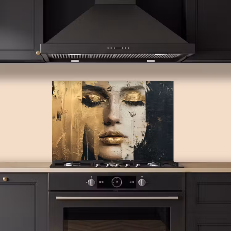 Spatscherm keuken - Abstract - Goud - Gezicht - Lippen — 2