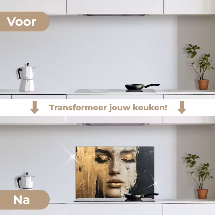 Spatscherm keuken - Abstract - Goud - Gezicht - Lippen — 3