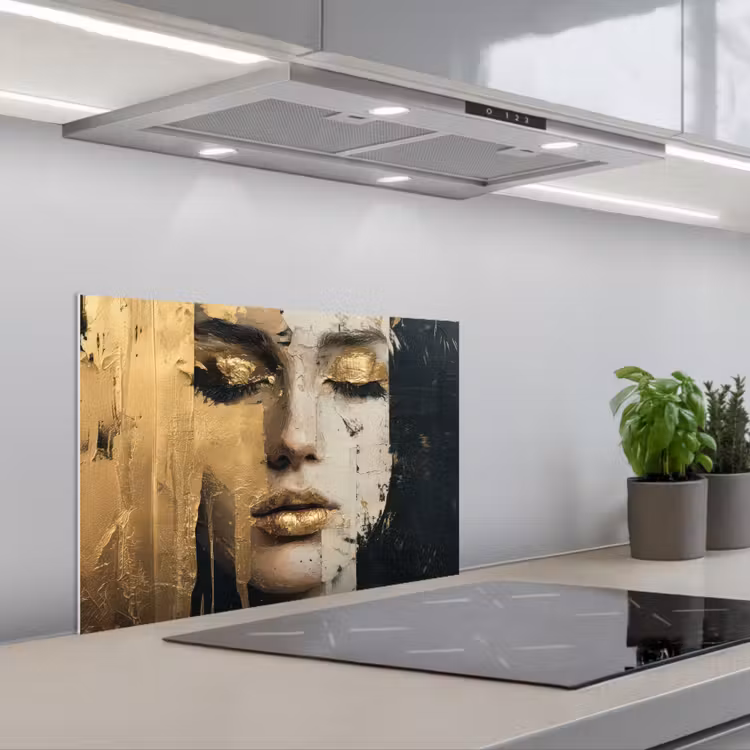 Spatscherm keuken - Abstract - Goud - Gezicht - Lippen — 5