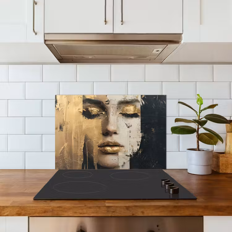 Spatscherm keuken - Abstract - Goud - Gezicht - Lippen — 6