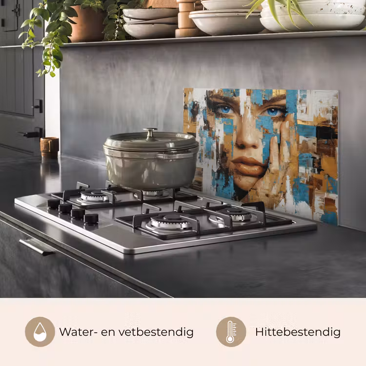 Spatscherm keuken - Abstract - Penseelstreken - Blauw - Gezicht — 7