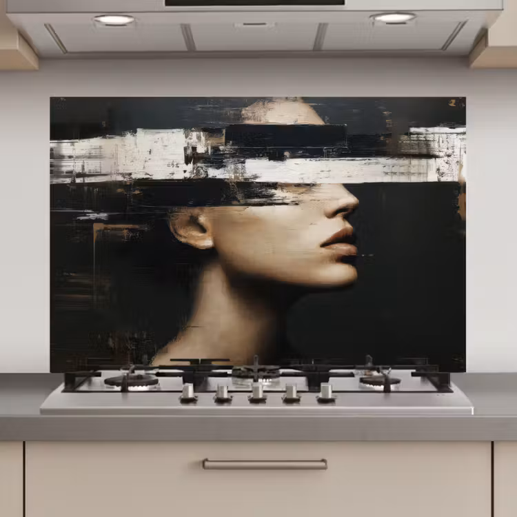 Spatscherm keuken - Gezicht - Vrouw - Zwart - Abstract — 1