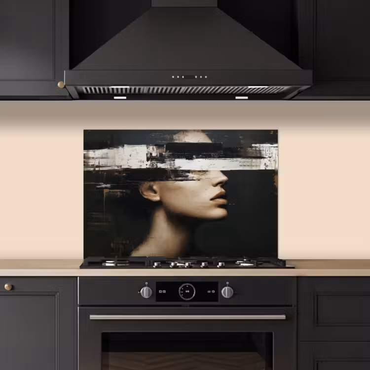 Spatscherm keuken - Gezicht - Vrouw - Zwart - Abstract — 2