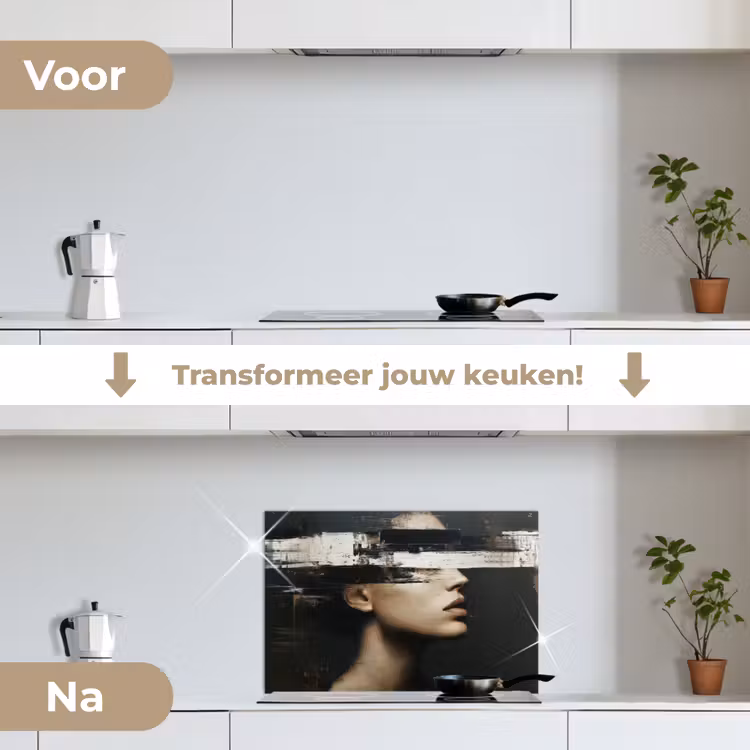 Spatscherm keuken - Gezicht - Vrouw - Zwart - Abstract — 3