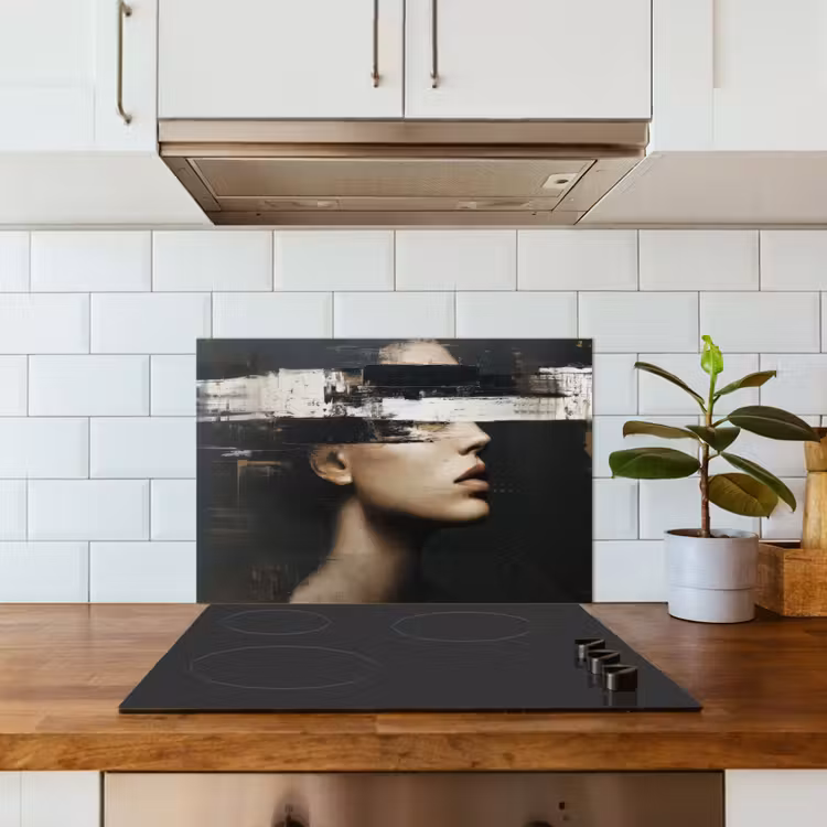 Spatscherm keuken - Gezicht - Vrouw - Zwart - Abstract — 6