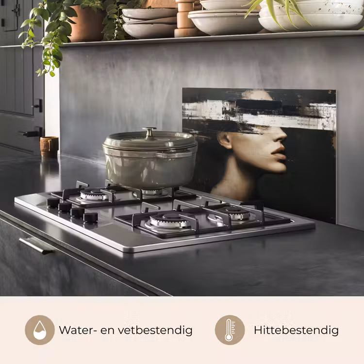 Spatscherm keuken - Gezicht - Vrouw - Zwart - Abstract — 7
